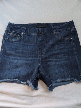 Liverpool Indigo Frayed Hem Denim Shorts